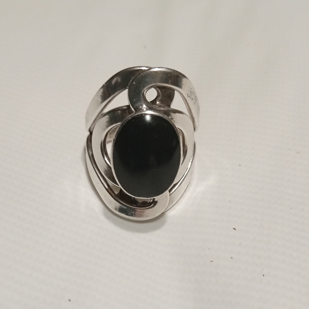Elegant Vintage 925 Sterling Silver and Onyx Women's Ring, Size 7